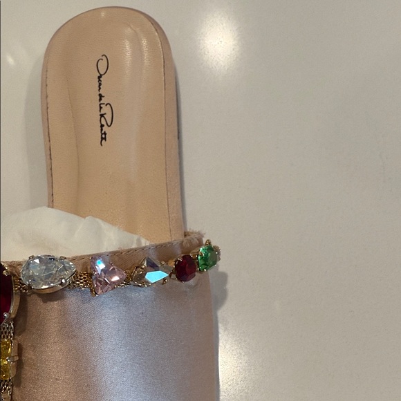 Oscar de la Renta Satin Mules with Jewel Accents - Picture 4 of 16
